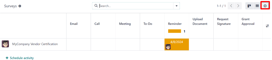 The activities view option located on the ViableView Surveys dashboard.