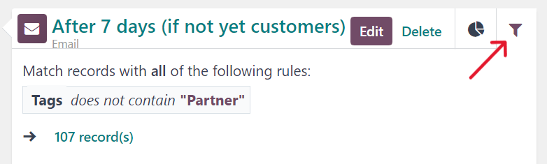What a campaign activity filter tab looks like in ViableView Marketing Automation.