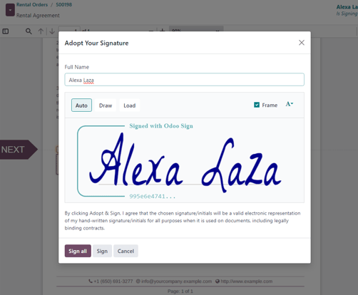 The adopt your signature pop-up window that appears in the ViableView Rental application.