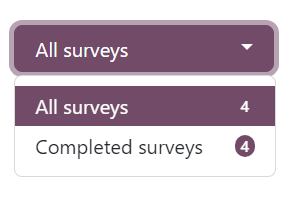 The 'All surveys' drop-down menu opened on the 'See results' page of the ViableView Surveys app.