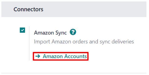 The Amazon Accounts link beneath the Amazon Sync settings in ViableView Sales.