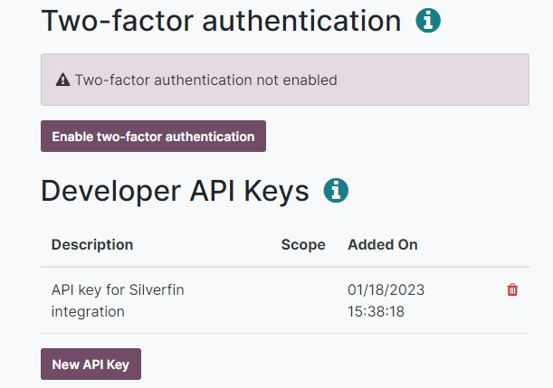 creation of an ViableView external API key for an ViableView user