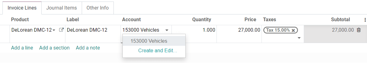 Selection of an Assets Account on a draft bill in ViableView Accounting
