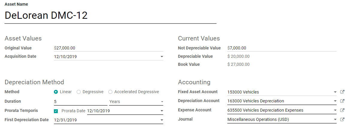 Assets entry in ViableView Accounting