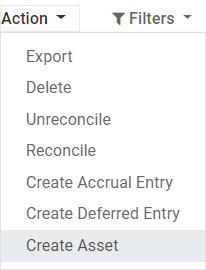 Create Asset Entry from a journal item in ViableView Accounting