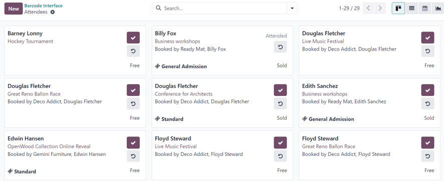 The Attendees page, via the Registration Desk, located in the ViableView Events application.