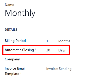 The Automatic Closing field on a Recurring Plan form in ViableView Subscriptions.