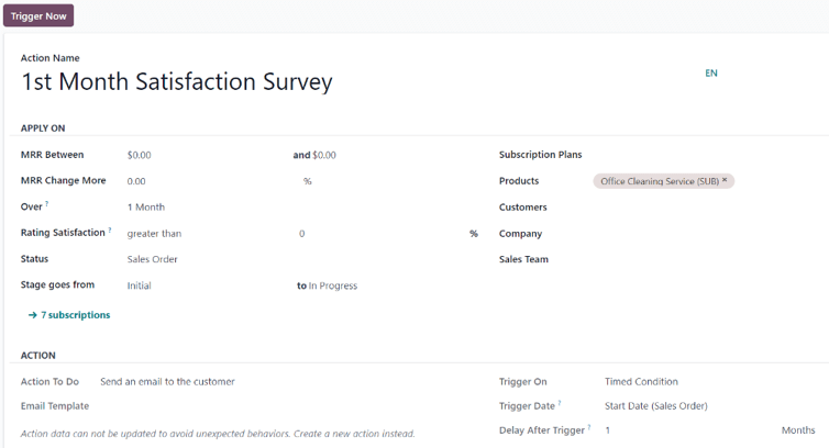 A sample Automation Rules form in the ViableView Subscriptions application.