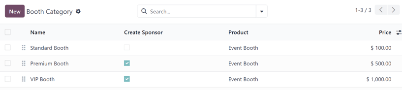 The Booth Category page in the ViableView Events application.