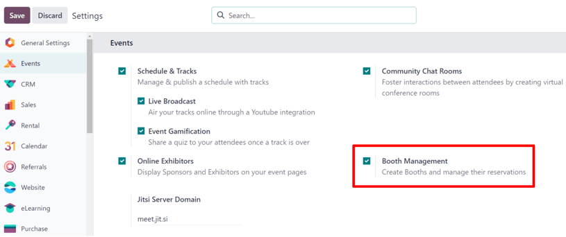 The Booth Management setting in the ViableView Events application.