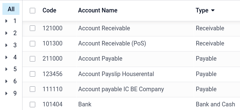 Group the accounts by type in ViableView Accounting