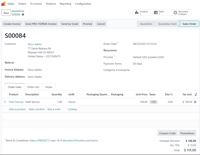 This is how a confirmed sales order looks in the ViableView Sales application.