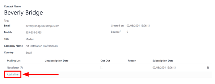 The Add a line for mailing lists on a standard contact form in ViableView Email Marketing.