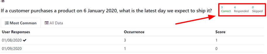 Sample of a 'correct' indicator on the 'See results' page in the ViableView Surveys application.