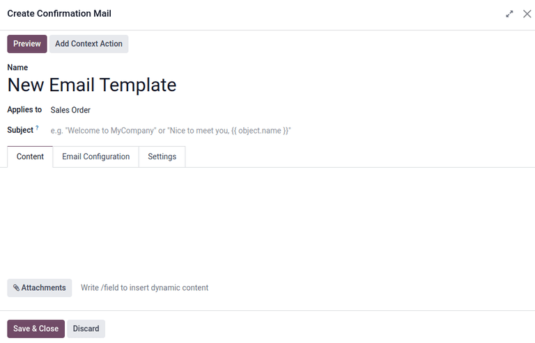 Create confirmation mail pop-up window from the quotation template form in ViableView Sales.