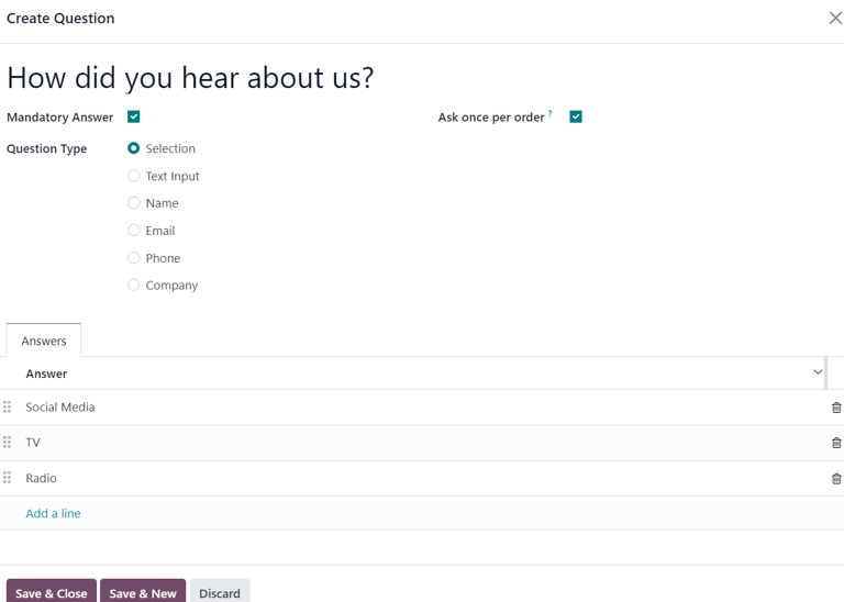 The Create Question pop-up window that appears in the ViableView Events application.