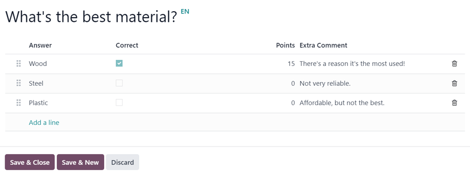 The Create Questions pop-up window on an event-specific track quiz in the ViableView Events app.
