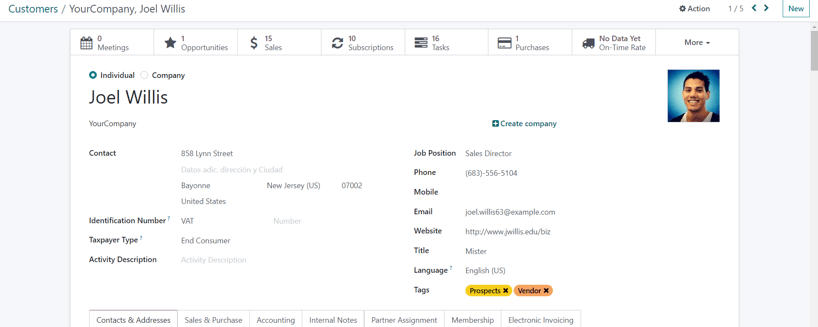 Sample customer detail form in ViableView Sales.
