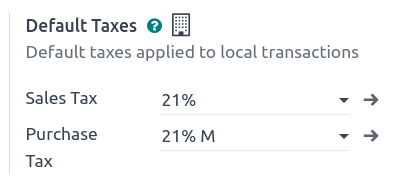 Define which taxes to use by default on ViableView