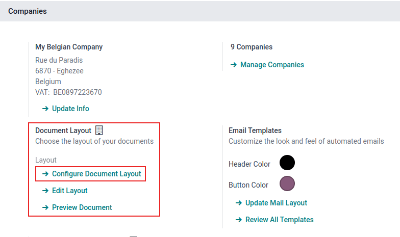View of the settings page emphasizing the document layout field in ViableView.
