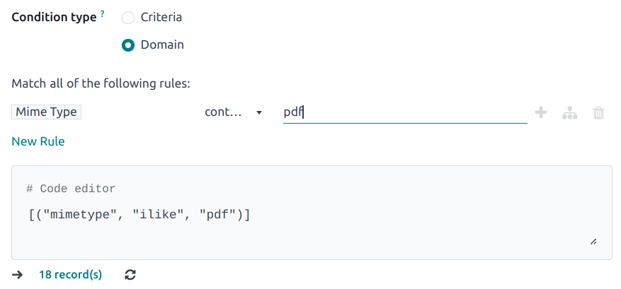 Example of a workflow action's domain condition in ViableView Documents