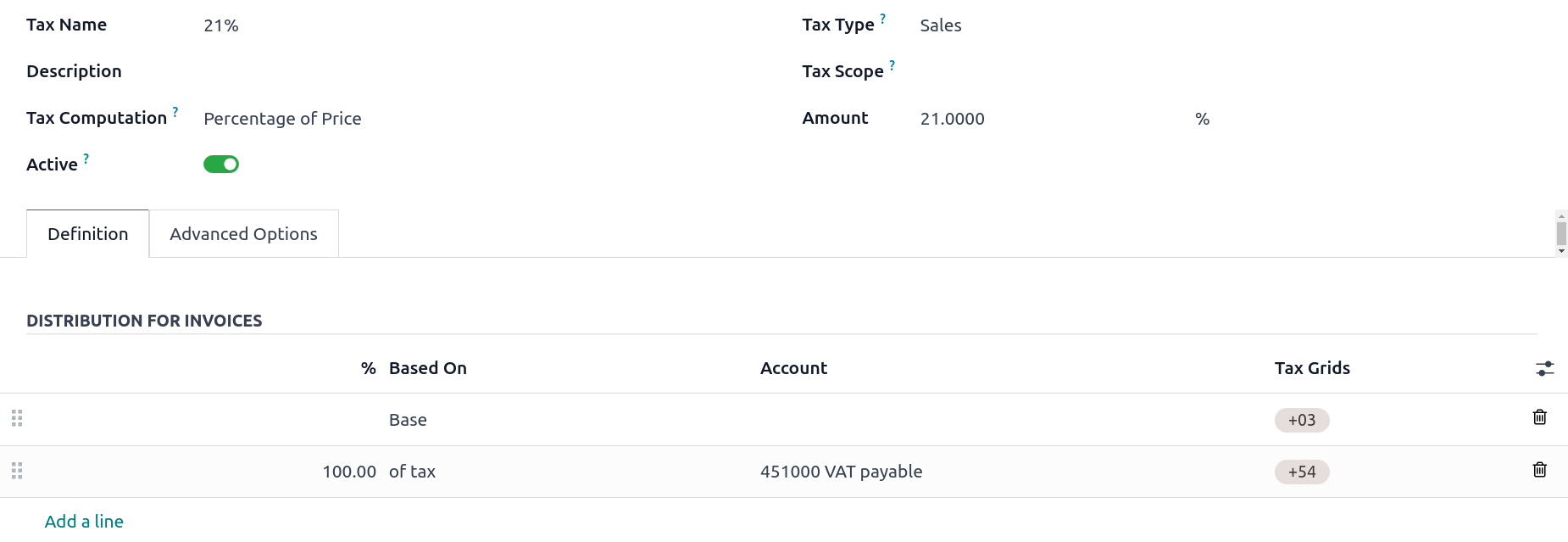Edition of a tax in ViableView Accounting