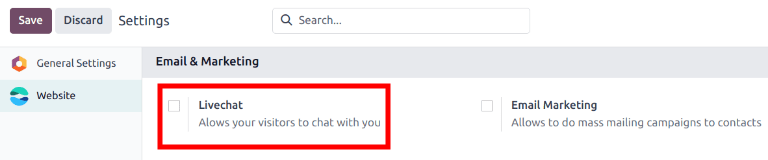 View of the settings page and the live chat feature for ViableView Live Chat.