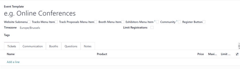 A standard event template form in the ViableView Events application.
