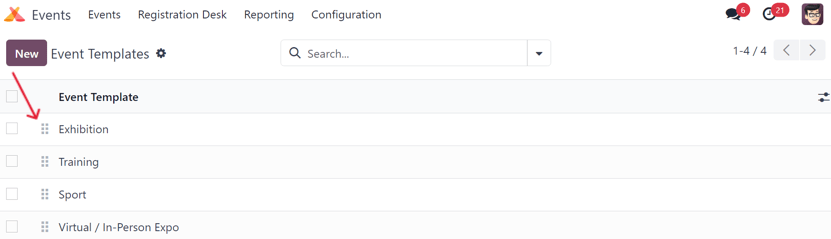 The Event Templates page in the ViableView Events application.