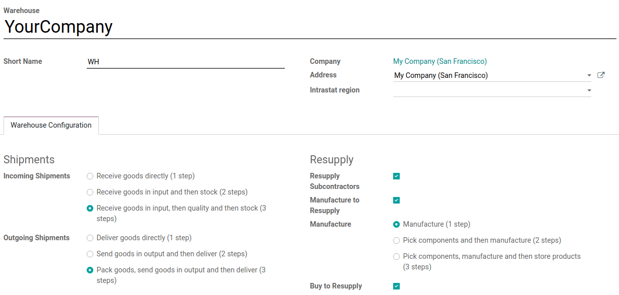 A pre-configured warehouse in ViableView Inventory.
