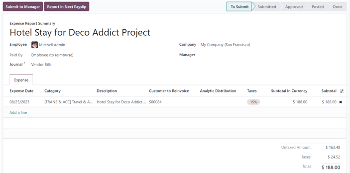 An expense report summary in the ViableView Expenses application.