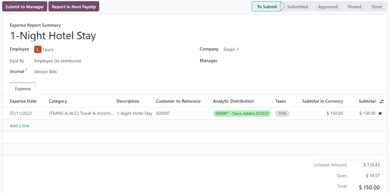 How an Expense Report Summary looks in ViableView Expenses.