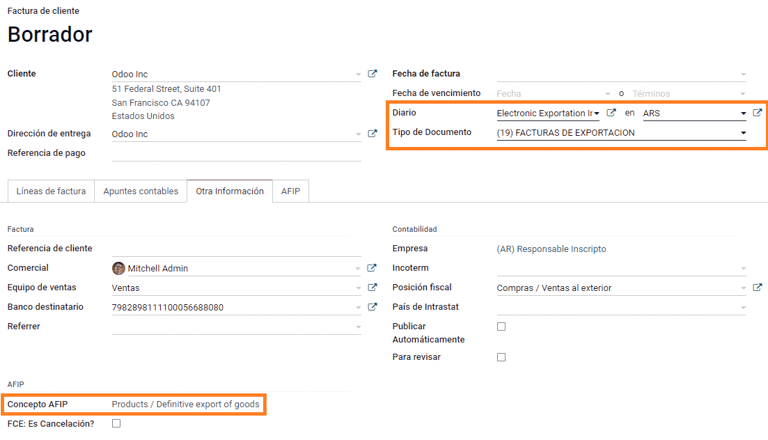 Export invoice fields autofilled in ViableView.