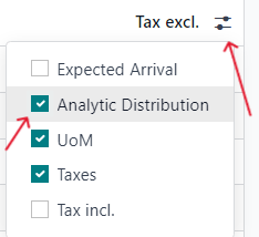 How to add analytic distribution column on purchase order form in ViableView Purchase.