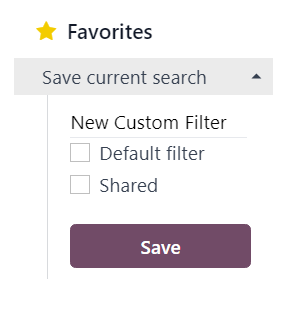View of the Favorites drop-down menu on the ViableView Email Marketing application.