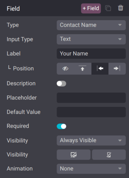 The field configuration settings on an ViableView website.