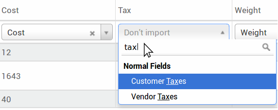 Drop-down menu expanded in the initial import screen on ViableView.
