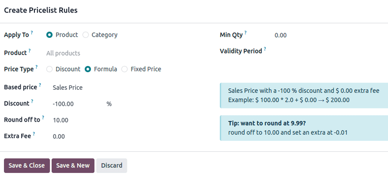 How it looks to formulate a markup cost with 5 dollar minimum margin in ViableView Sales.