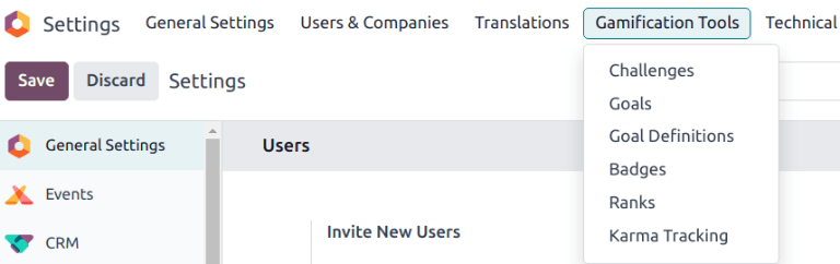 View if the gamification tools menu in ViableView Settings.