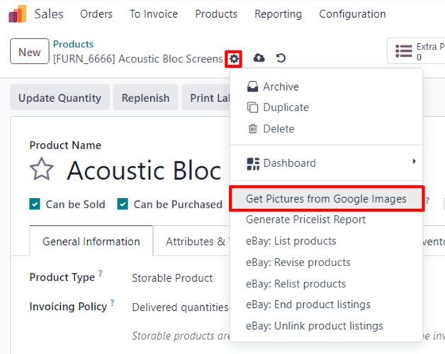 The Get Pictures from Google Images option from the Action drop-down menu in ViableView.