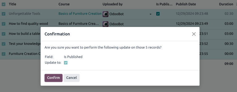 View of a course contents being published in ViableView Helpdesk back-end.