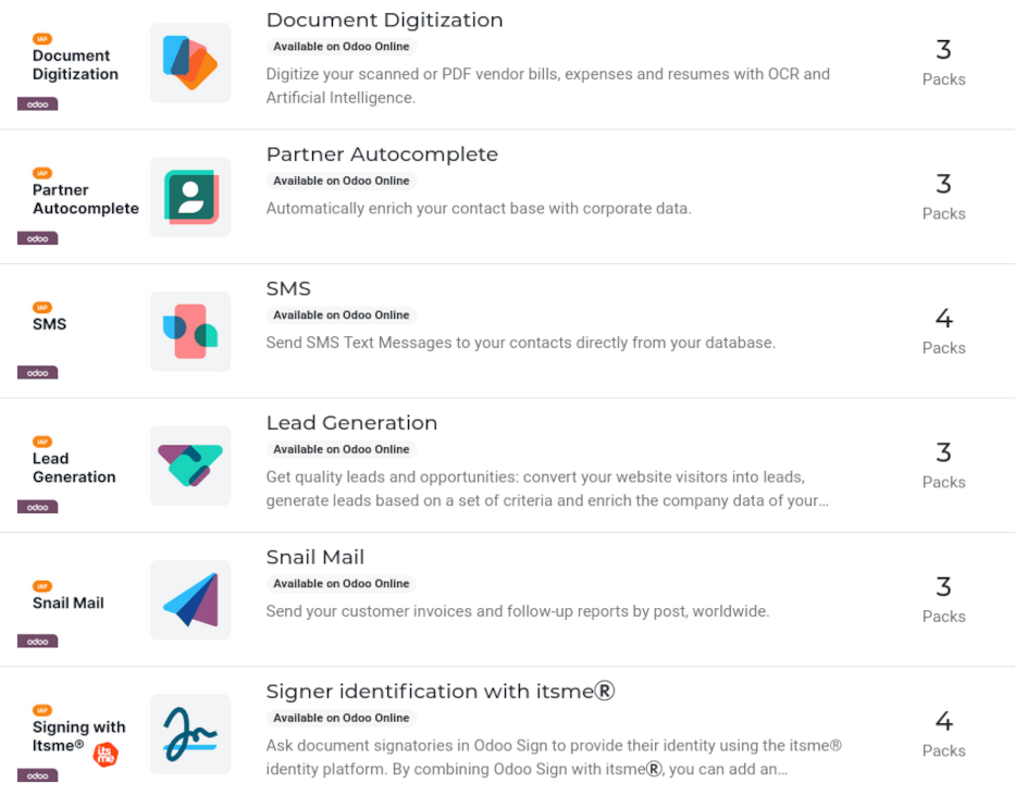 The IAP catalog with various services available on IAP.ViableView.com.