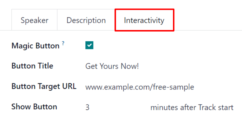 The Interactivity tab on an event track form in the ViableView Events application.