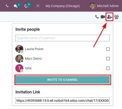 View of Discuss' option to invite members in ViableView Discuss.