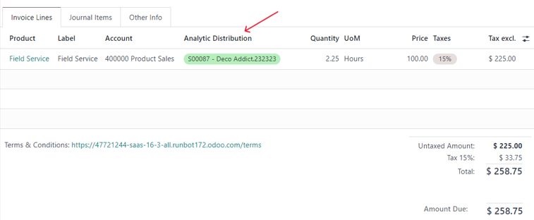 Invoice draft showing time spent on sales order in ViableView Sales.