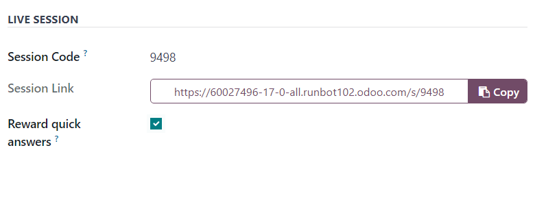 The Live Session section of the Options tab on a survey form in ViableView Surveys.