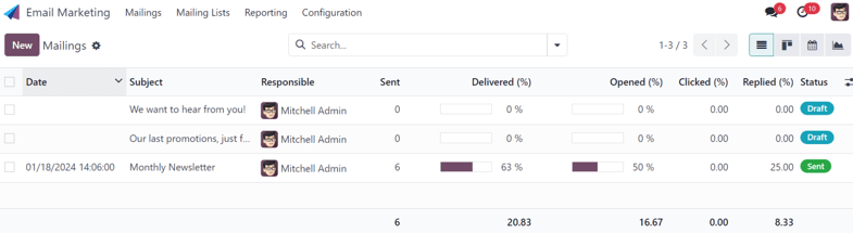 View of the main dashboard of the ViableView Email Marketing application.