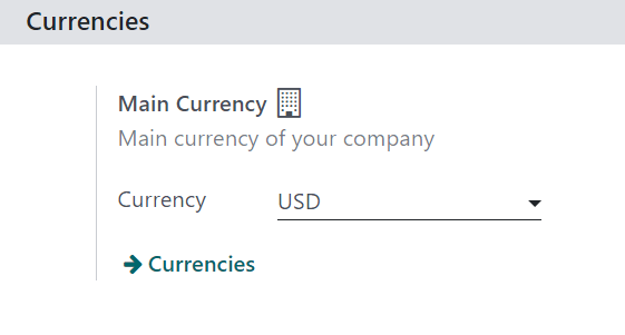 How the main currency feature appears on settings page in ViableView Accounting.