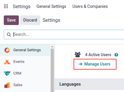View of the settings page emphasizing the manage users field in ViableView.