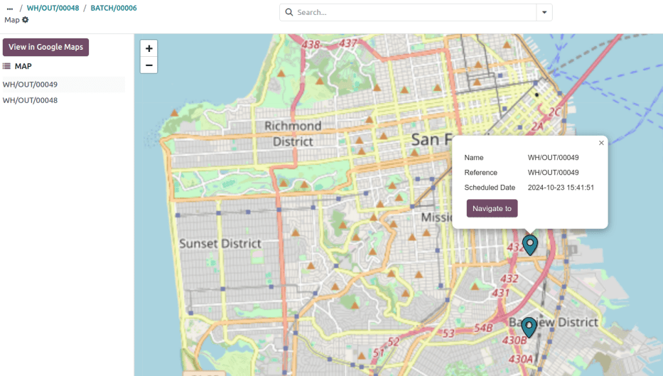 Show map in ViableView, with information of the delivery orders.